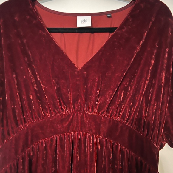 EUC CAbi Crushed Red Velvet Dress size S - Picture 4 of 5